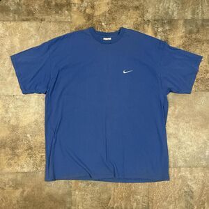 nike 1990s vintage blue embroidered white swoosh short sleeve t shirt